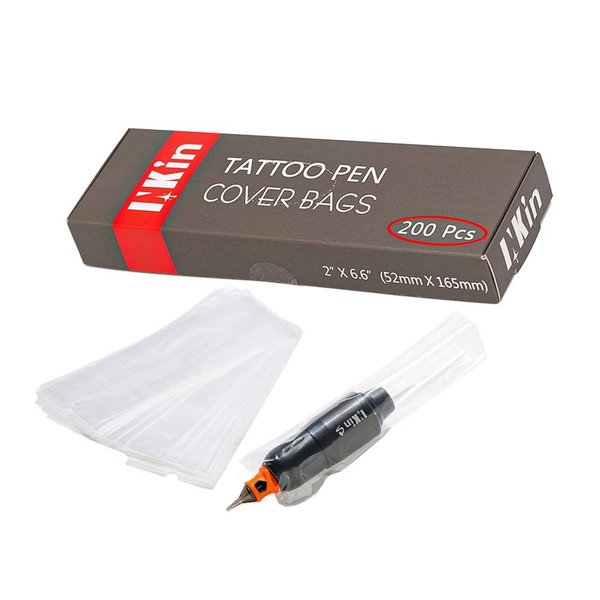 INKin Tattoo Machine Covers - 200pcs (2 inch X 6.4 inch) Disposable Tattoo Pen Machine Bags Cartridge Machine Sleeves for Wireless Battery Tattoo Pen Machine（Clear ）