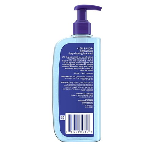 Clean & Clear Night Relaxing Deep Cleaning Face Wash Oil Free, 8 oz (Pack of 2)
