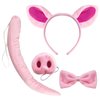 Halloween Pig Ears Headband Nose Bow Tie Tail Pink Pig Hair Hoops Bowtie Animal Pig Headpiece Hairband Hair Bands Women Christmas Xmas Holiday Festival Cosplay Dress Up Birthday Party Accessories