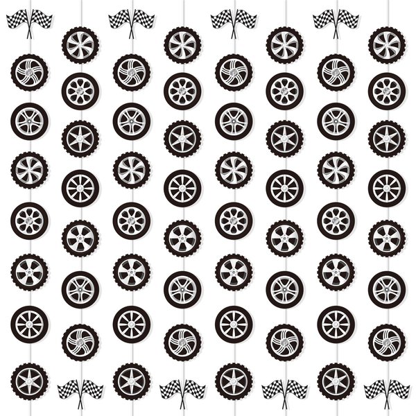 gisgfim 12 Packs Race Car Party Banners Wheel Tire Birthday Decorations Garland Kit Car Tyre Hanging Swirl Racing Car Paper Cutouts Banners Race Car Baby Shower Supplies for Kid Teen