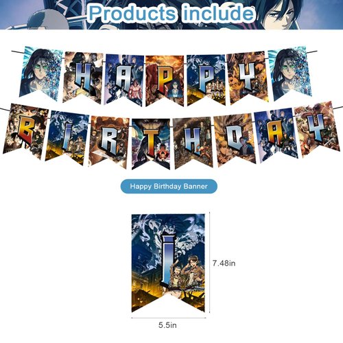 Attack Birthday Party Decoration,Attack 4 Include Anime Theme Birthday Banner, Cake Topper, Latex Balloons for Fans Birthday Party Supplies