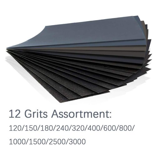 HSYMQ 24PCS Sand Paper Variety Pack Sandpaper 12 Grits Assorted for Wood Metal Sanding, Wet Dry Sandpaper 120/150/180/240/320/400/600/800/1000/1500/2500/3000 Grit