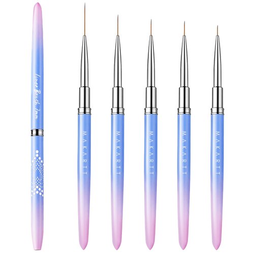 Makartt Nail Art Brushes,Liner for Nails, 5pcs, 7/9/11/15/25mm, Easy Hold, Thin Nail Art Design Brush Detail Brush for Gel Polish Nail Paintings Different Lines 3D Nail Pattern French Tips Nail Tool