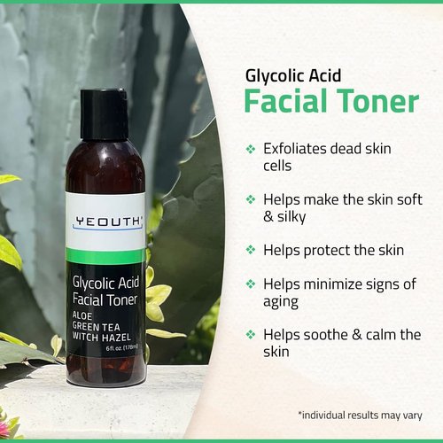 YEOUTH Glycolic Acid Toner for Face with Witch Hazel, Face Toner, Gentle Exfoliating Hydrating Face Toner for Women, Skin Toner, 5.6% Glycolic Toner 6oz