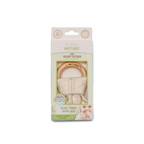 MITTEEZ Wood Baby Organic Wooden Teether with Absorbent Cloth (Natural)