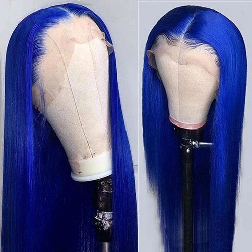 afsisterwig Blue Silky Straight Colored 13x4 Lace Front Wigs PrePlucked Glueless Natural Hair Line 150% Density Brazilian Remy Human Hair Wigs for Women Pre Plucked Human Hair (24inch, 13X4 Lace)