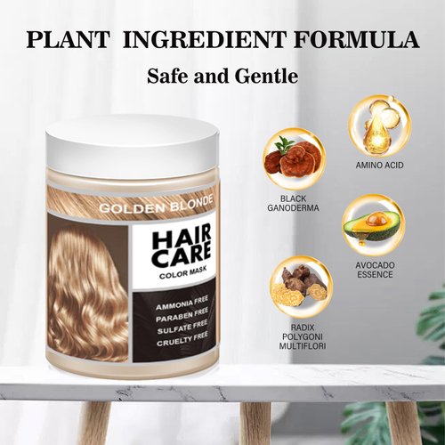 Joyful Young Semi Permanent Hair Color Mask, Hair Coloring Depositing Conditioner, Vegan Magic Hair Dye Conditioner, Colors Hair in Minutes Long Lasting Ammonia FREE, Cover Gray 300ml (GOLDEN BLONDE)
