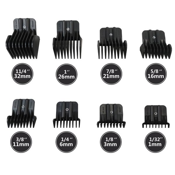 Premium Trimmer Guards Compatible for BaBylissPRO FX726, FX787GDB & FX797 etc. Trimmer, Black Coded Guards Guides with Metal Spring Clip, From 1/32-5/4 inch Snap on Attachment Combs Set, 8 Pack