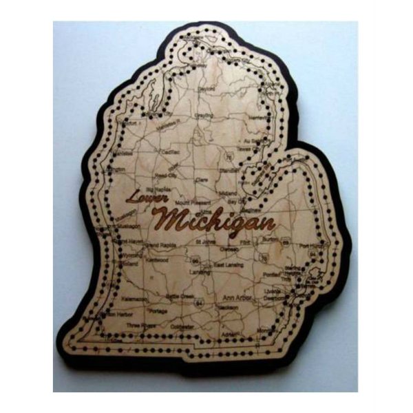 Lower Michigan Shaped Road Map Cribbage Board