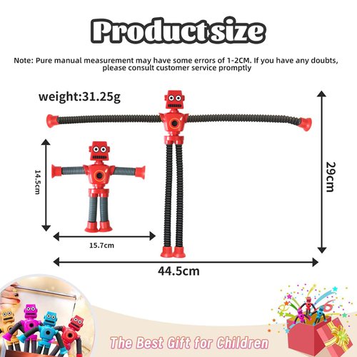 Bendable Robot Figures Set of 4, Flexible Suction Cup Men, Fidget Pop Tubes Sensory Toys for Girls and Boys
