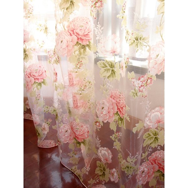 Rod Pocket Sheer Curtain, Elegant 2 Pieces - Total Size 120 Inch Wide (60 Inch Each Panel), Natural Light Flow, Pink Flower (84-in L)