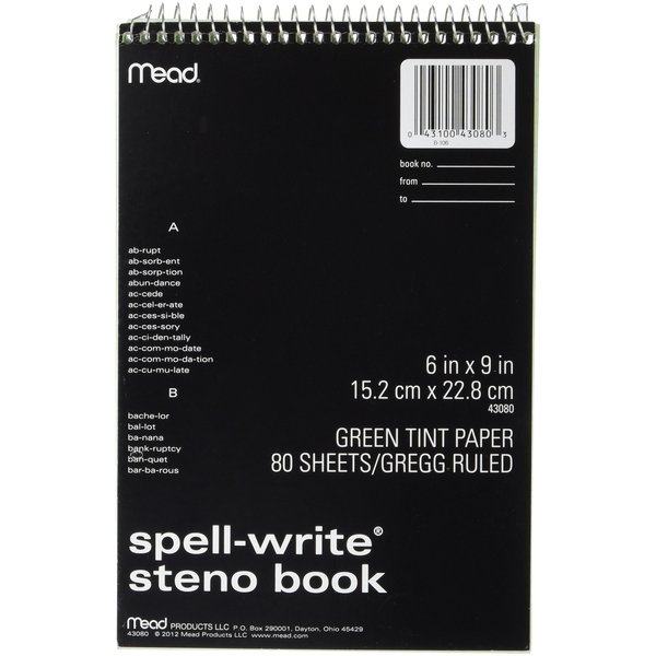Mead 80CT Steno Notebook (43080), GREEN