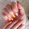 Frinail Fake Nails Press on Nails,24PCS Oval Short Glossy Glue on False Nails Sun Flower Cute Design Press ons Gel Manicure Nails Art,Almond Acrylic Floral Nails DIY Kit for Women,Girls
