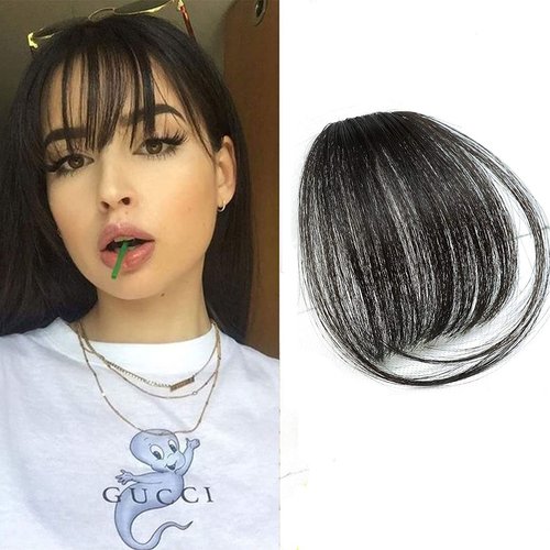 Bangs Hair Clip in Bangs 100% Real Human Hair Extensions Wispy Bangs Clip on Air Bangs for Women Hairpieces Curved Bangs for Daily Wear (Wispy Bangs, A-Natural Black)
