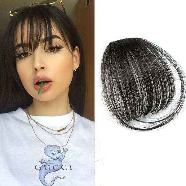 Bangs Hair Clip in Bangs 100% Real Human Hair Extensions Wispy Bangs Clip on Air Bangs for Women Hairpieces Curved Bangs for Daily Wear (Wispy Bangs, A-Natural Black)