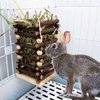 Hanging Apple Wood Rabbit Hay Feeder- Wooden Grass Shelf with 2 Hooks Biting Resistant Small Animals Feeding Hay Manager for Chinchilla Bunny Guinea Pig Hamster Gerbil Holiday Presents