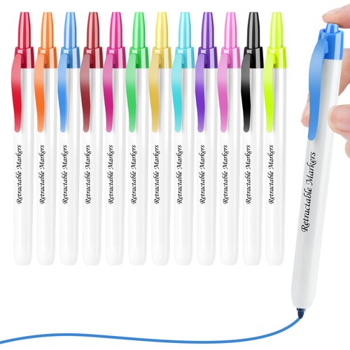 Click Retractable Markers, 12 Color Click Washable Markers for Kids, Retractable Water-Based Markers for Kids, Clickable Coloring Markers for School Supplies, Art Craft Supplies Gifts for Boy Girls