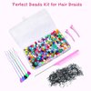 1008 Pcs Hair Beads Kit for Girls and Kids Hair Braids, 500Pcs 9x6mm Pony Beads, 500Pcs Mini Elastic Rubber Bands, 5Pcs Quick Beaders, 1Pcs Rattail Comb and 2Pcs Duckbill Clips