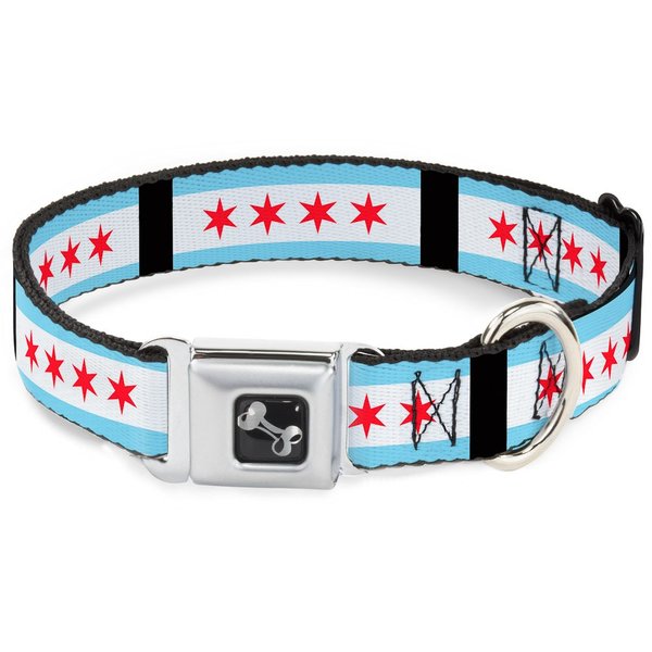 Buckle-Down 11-17" Chicago Flags/Black Dog Collar Bone, Medium