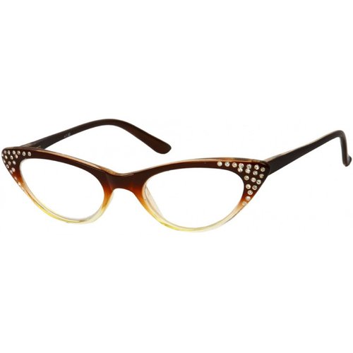Incredible Bargains The Paulina Womens Cat Eye Reading Glasses Full Frame Rhinestone Readers, 2.50 Brown Yellow Fade