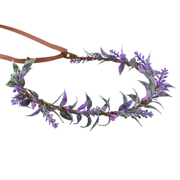 KorViSHOW Fairy Flower Crowns Bridal Headpieces - Handmade Bohemian Renaissance Garland Weeding Headbands for Women Girls Lady Kids Diy Party Vacation Festival Photography Props Violet