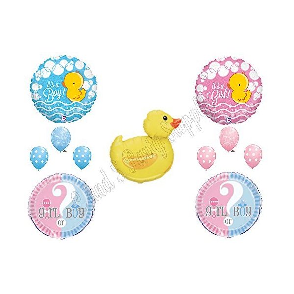 DUCKY GENDER REVEAL Party Balloons Decoration Supplies Boy Girl Duck Question