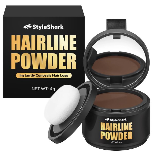 StyleShark Hairline Powder for Women and Men, Stain-Proof Root Touch Up Powder, Quick Cover Root Cover Up for Thinning Hair, Sweatproof Hair Powder for Women, Root Touch Up Hair Color (Med Brown)
