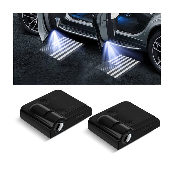 2Pcs Car Door Lights Logo Projector, Wireless LED Door Paste Courtesy Light, Holeless Magnet Sensor Ghost Shadow Welcome Lamp, Naruto Sharingan Light Accessories (Black American Flag)