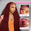 99j Burgundy Lace Front Wigs Human Hair 30 Inch 200 Density Deep Wave Lace Front Wigs Human Hair Pre Plucked Red Curly Human Hair Wig 13x4 HD Frontal Glueless Colored Wet And Wavy Loose Deep Wave