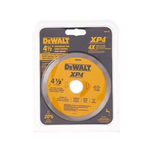 DEWALT Diamond Blade for Porcelain Tile, Wet/Dry, 4-1/2-Inch (DW4765)