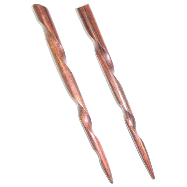 JWL (2) Rosewood Conical Spiral 6 Inch Hair Sticks Picks Pics Pins Forks - Hawaiian Style