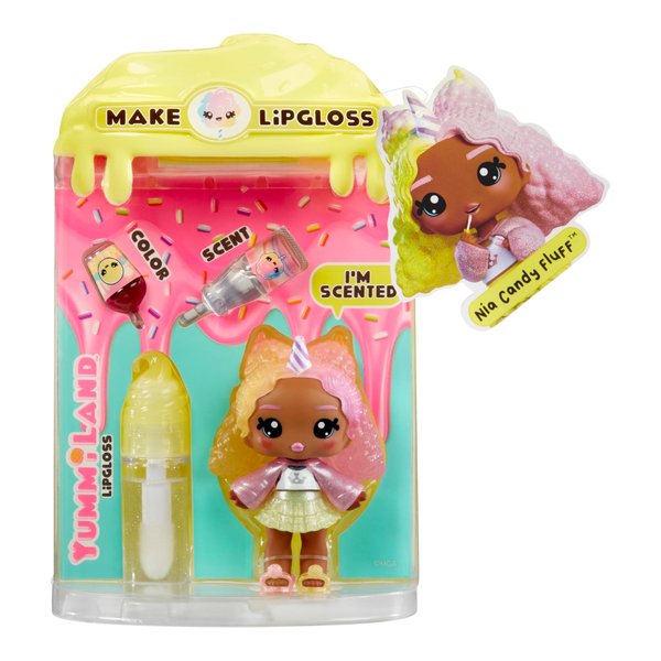 Yummiland Lip Gloss Doll – Nia Candy Fluff, with DIY Lip Gloss Kit, Ages 4+