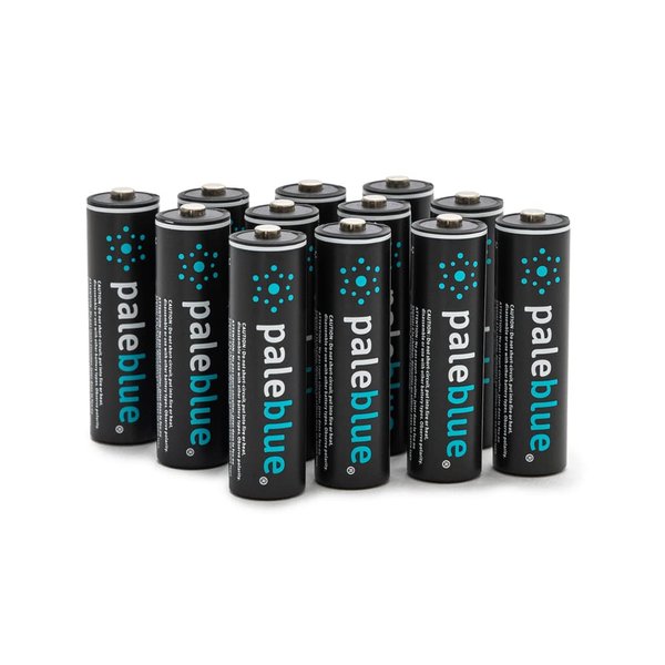USB Rechargeable AA Batteries by Pale Blue, Lithium Ion 1.5v 1700 mAh, Charges 1.5 Hours, Over 1000 Cycles, 4-in-1 USB-A to USB-C Charging Cable, LED Charge Indicator, 12-Pack