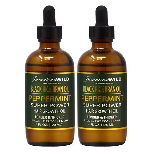 Jamaican Wild Black Rice Bran Oil Peppermint Super Power Hair Growth Oil 4oz (Pack of 2)