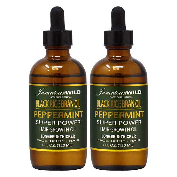 Jamaican Wild Black Rice Bran Oil Peppermint Super Power Hair Growth Oil 4oz (Pack of 2)