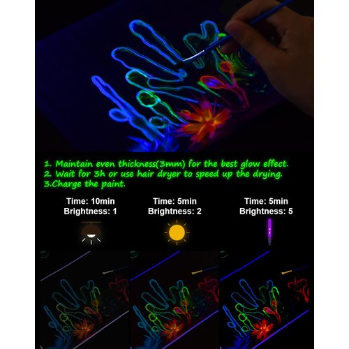 Roizefar Glow in the Dark Paint, 10 Colors Acrylic Textile Fabric Paint (30 ml/1 oz), Neon Craft Painting Fabric Paint for Clothes, T-Shirt, Canvas, Ideal for Art Supplies and DIY Decoration