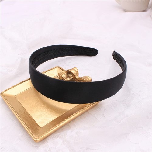 Ayaoch Black 1 Inch Satin Hard Headband Solid Hair band for Women and Girls