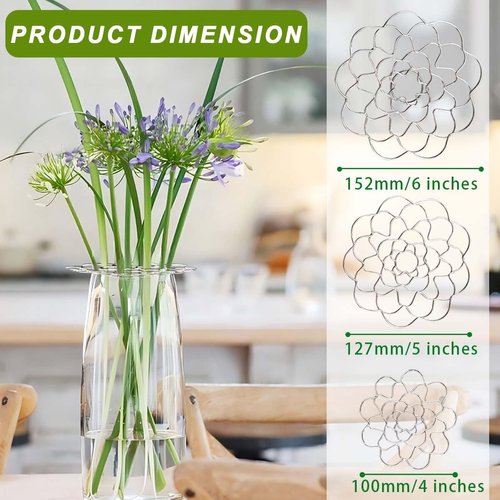 Eyech 3PCS Flower Arrangement Holder, 4", 5", 6" Metal Flower Frogs for Vase Bendable, Reusable Floral Grid for Vase, Flower Vase Separator for DIY Floral Display
