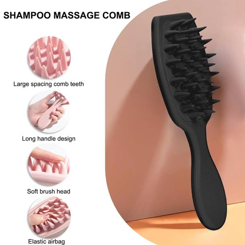 QrBxa Hair Scalp Massager, Shampoo Brush, Scalp Exfoliator, Silicone Hair Scrubber for Hair Growth and Dandruff Removal, Hair Shower Comb Brush, Long Handle Easier to Grip