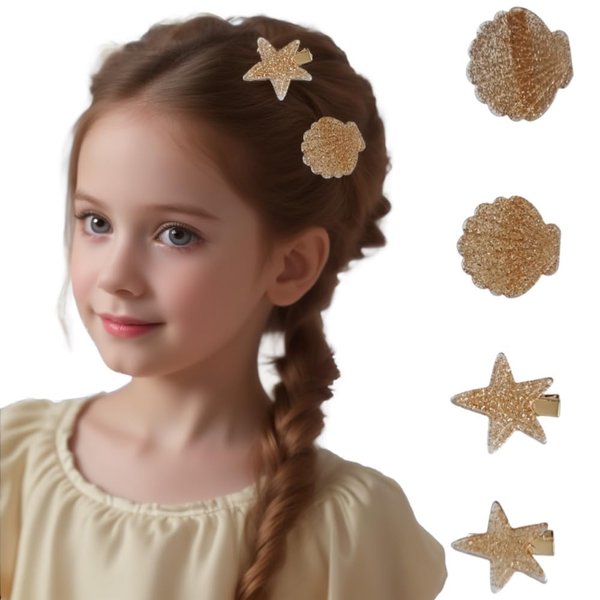 Shell Starfish Starfish Hair Clip Set Hair Barrettes Hairstyle Tool Accessories Beach Wedding Supplies (Style1-4Pcs)