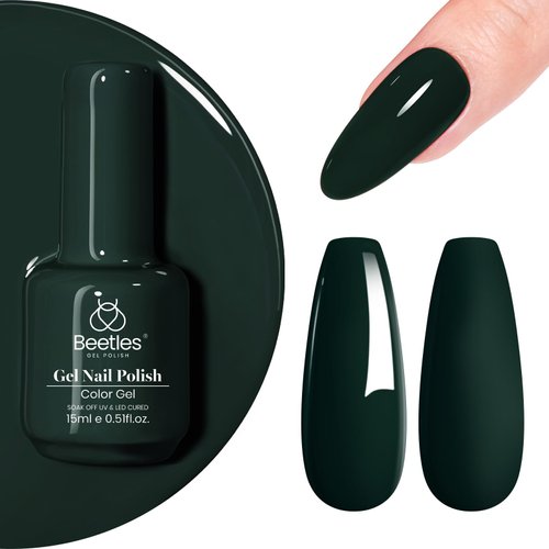 Beetles Green Gel Nail Polish, 15ML 0.51OZ Forest Green Color Soak Off UV Nail Lamp Gel Polish Nail Art Manicure Salon DIY Gel Nail Art Design Decoration at Home Gift for Women Fall Gel Nail Polish