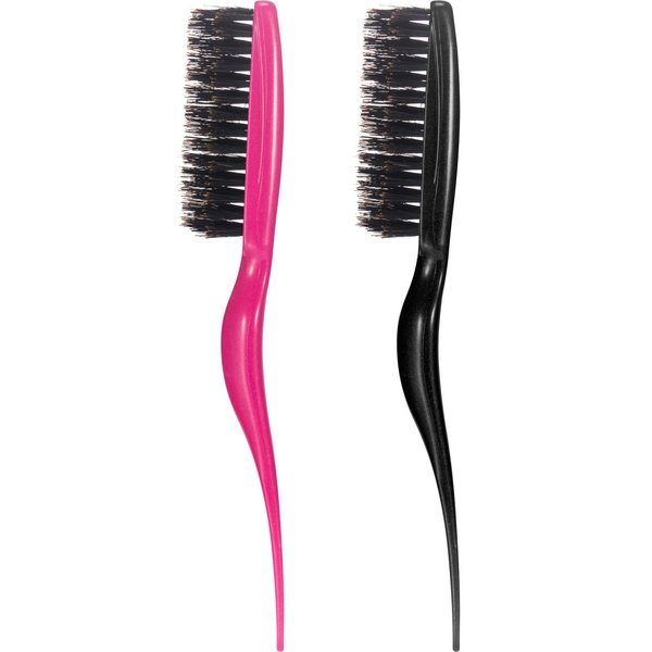 2 Pieces Boar Bristle Brush Comb Hair Teasing Brush for Women Men Salon Boar Nylon Bristle Beauty Styling Backcombing Brush (Fuchsia and Black)