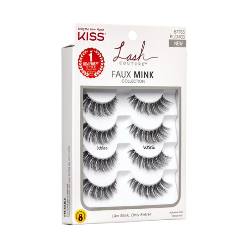 KISS Lash Couture, False Eyelashes, 'Jubilee', 10 mm, Includes 4 Pairs Of Lashes, Contact Lens Friendly, Easy to Apply, Reusable Strip Lashes, Glue On