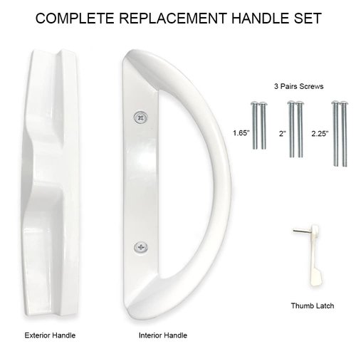 ALLYWASAI Patio Sliding Door Handle Set, Perfect Replacement Mortise Style Handle Set Fits Door Thickness from 1-1/2" to 1-3/4", 3-15/16" Screw Hole Spacing, Non-Keyed, White