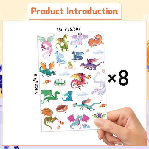 Gameza Dragon Temporary Tattoos for Kids - 220+ Dragon Party Favors Decorations Supplies Cool Dragon Fake Tattoos Stickers Boys Girls West Dragon Temporary Tattoos Bulk Gifts