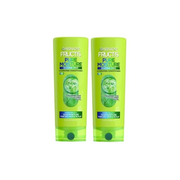 Garnier Fructis Pure Moisture Hydrating Conditioner Hyaluronic Acid + Cucumber Water, 11.3 FL.OZ (334 ml) - Pack of 2