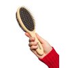 Double Sided Daily Pet Brush By Floof - Metallic Pin & Vegan Boar Bristle for Dogs and Cats | Premium Wooden Handle for Ergonomic Hold, Gently Detangles, Easy to Clean and Maintain