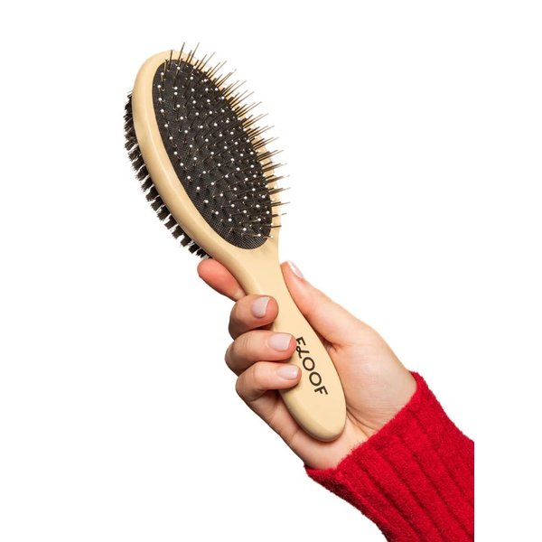 Double Sided Daily Pet Brush By Floof - Metallic Pin & Vegan Boar Bristle for Dogs and Cats | Premium Wooden Handle for Ergonomic Hold, Gently Detangles, Easy to Clean and Maintain