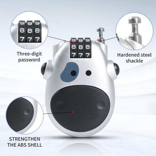 Newdeport Snowboard Lock Cable Lock:Bike Locks with Combinations Bicycle Cable Lock +Luggage Lock +Stroller Lock 3 Digit Adjustable Combo Mini Ski Lock with 29.5Inch Retractable Steel Cable-Sliver