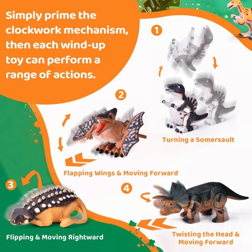 Dinosaur Wind Up Toys, 12 PCS Dino Toys for Birthday Gifts Bulk Flip Walking Jumping Clockwork,Dinosaur Theme Party Favors,Kids Prizes,Treasure Box Toys,Dinosaur Toys for Kids 3-6